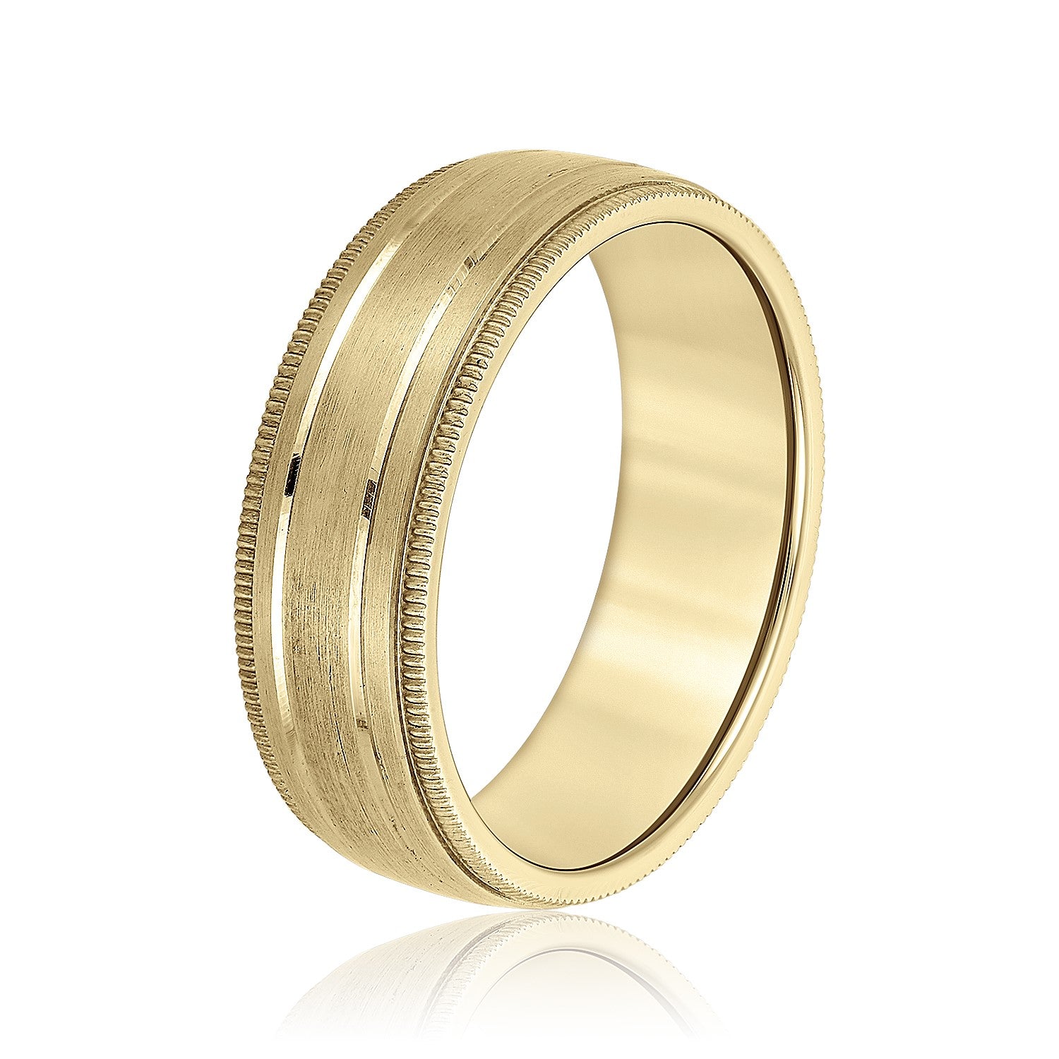 Fancy Brushed Men's Wedding Band with Double Line and Milgrain Edges-VIRABYANI